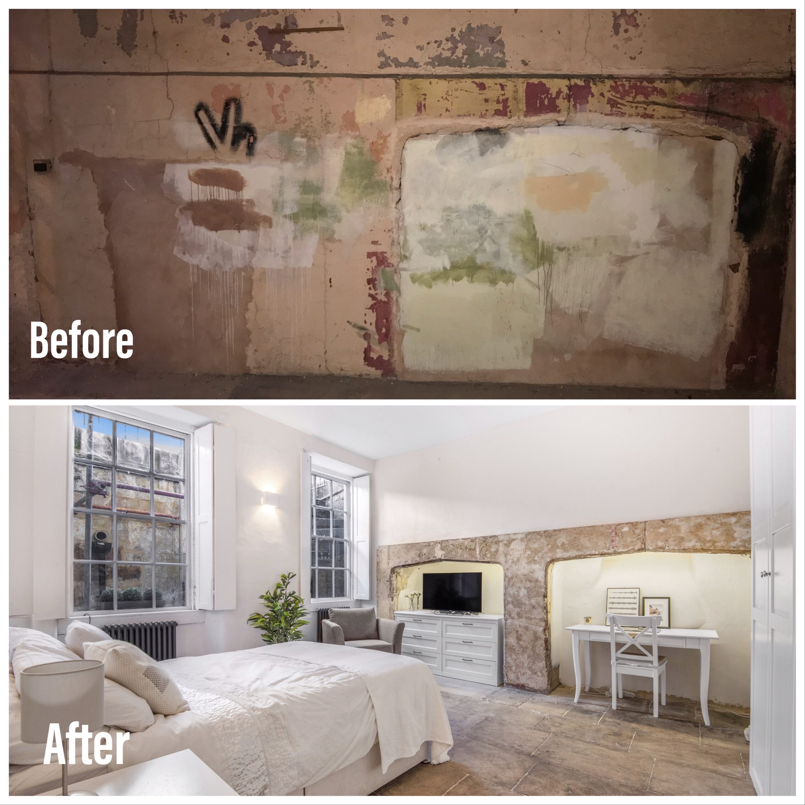 Old walls in this period home were plastered in lime to ensure they remained breathable