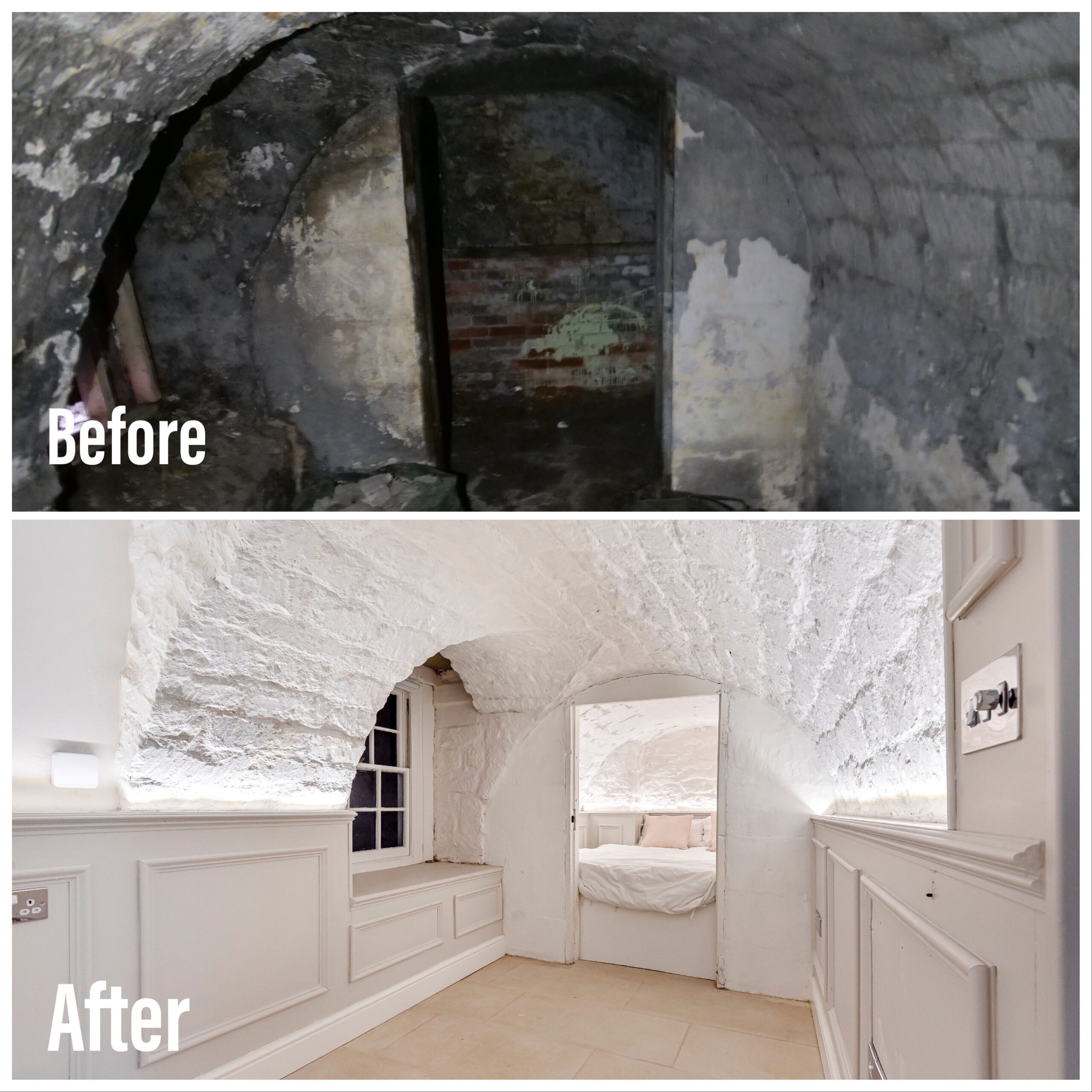 The damp vaults in the historic property were painted with breathable Claypaint